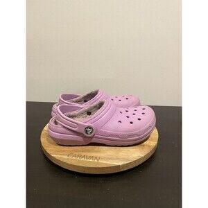 Crocs Classic Lined Clog Girls 2 Purple Faux Fur Warm Slip On Casual Winter